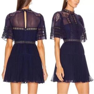SELF PORTRAIT Lace Trim Pleated Chiffon Mini Dress Size 6